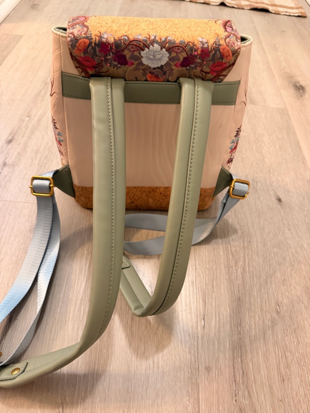 Loungefly Pink & Cork Mini Backpack with Green Butterfly Patch - Picture 6 of 9